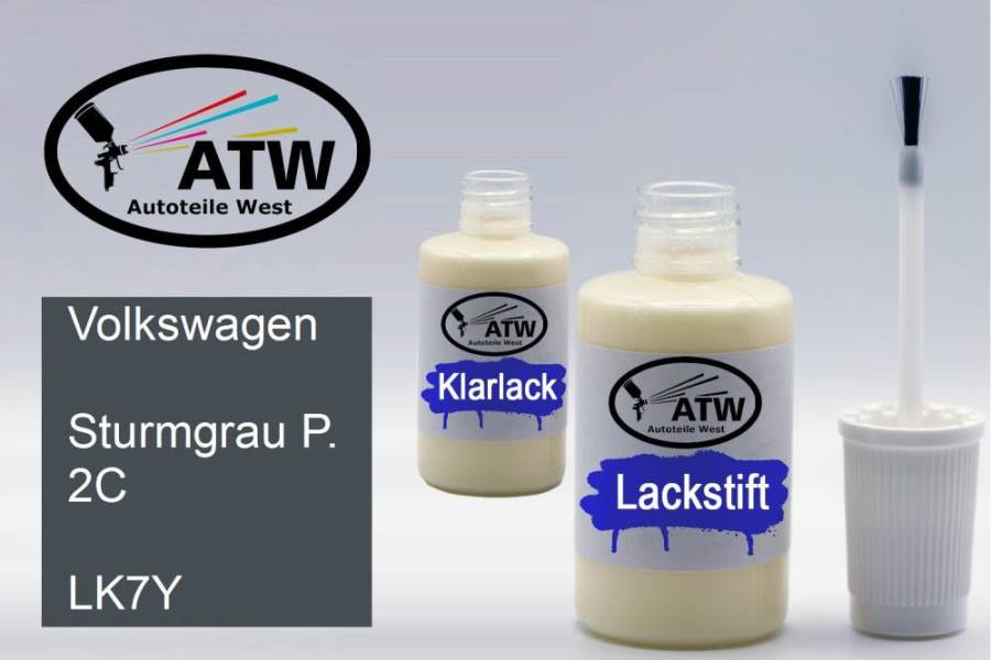 Volkswagen, Sturmgrau P. 2C, LK7Y: 20ml Lackstift + 20ml Klarlack - Set, von ATW Autoteile West.